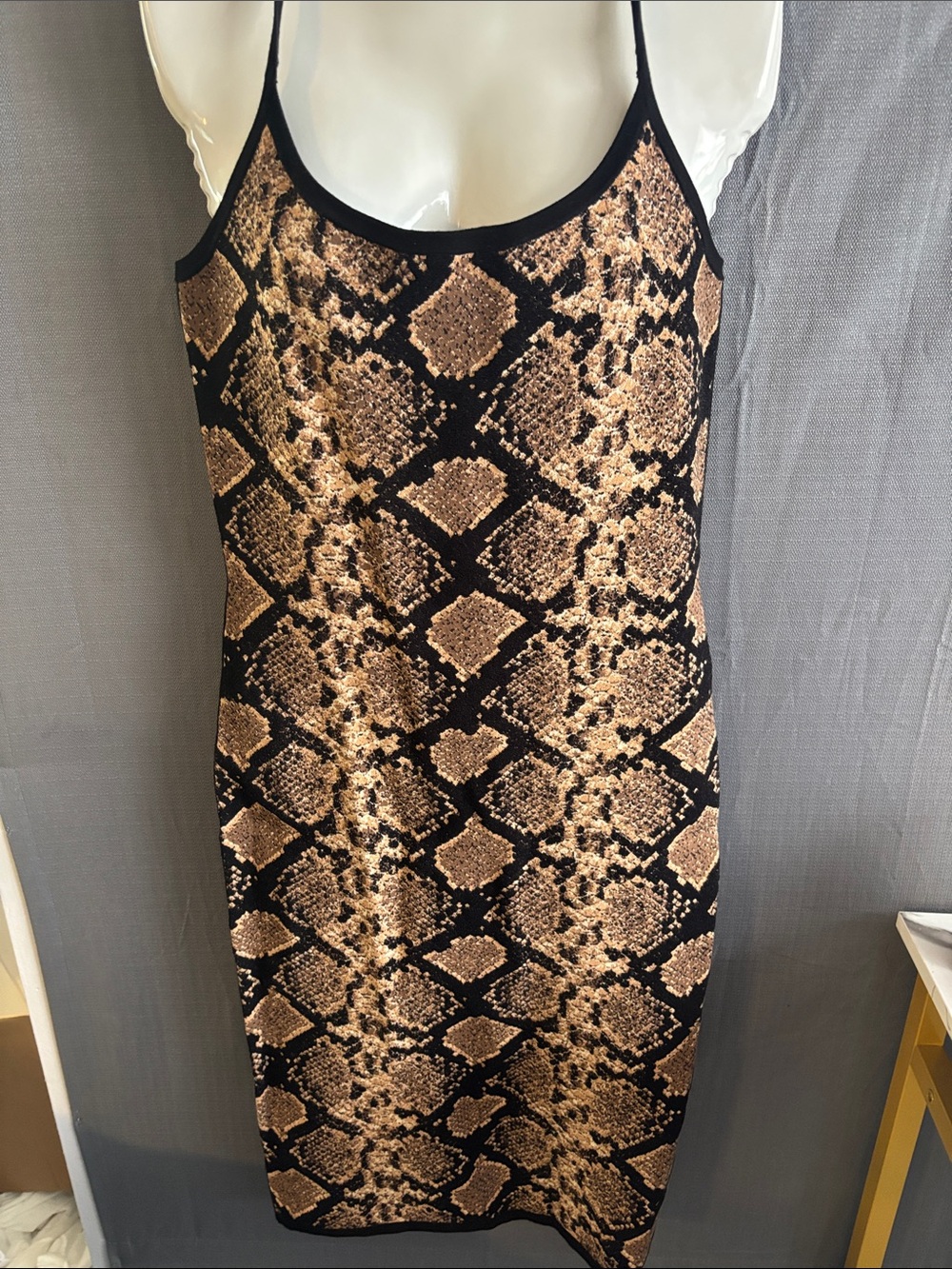 Michael Kors Black and Gold Snake-Print Slip Midi Dress